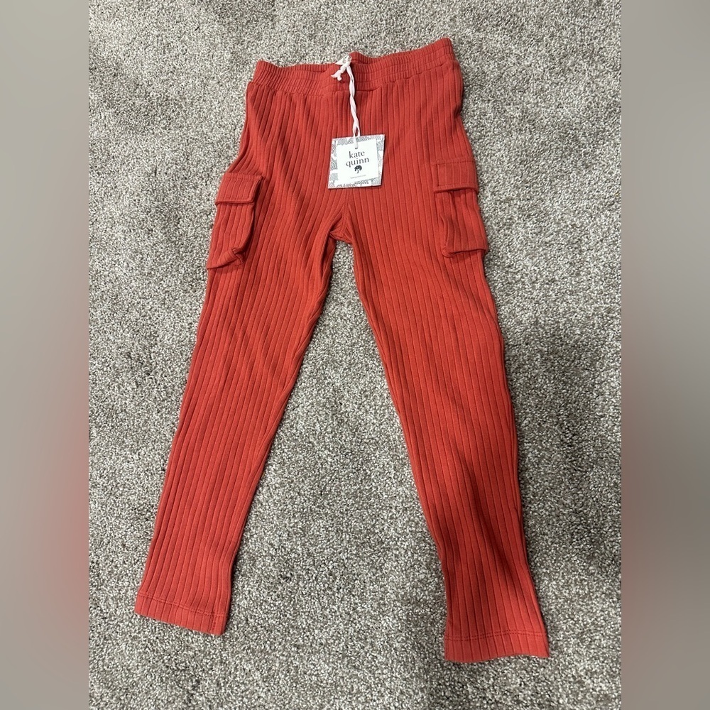 NWT Kate Quinn Skinny Cargo Pants Earthen Red Organic Cotton Ribbed 6Y